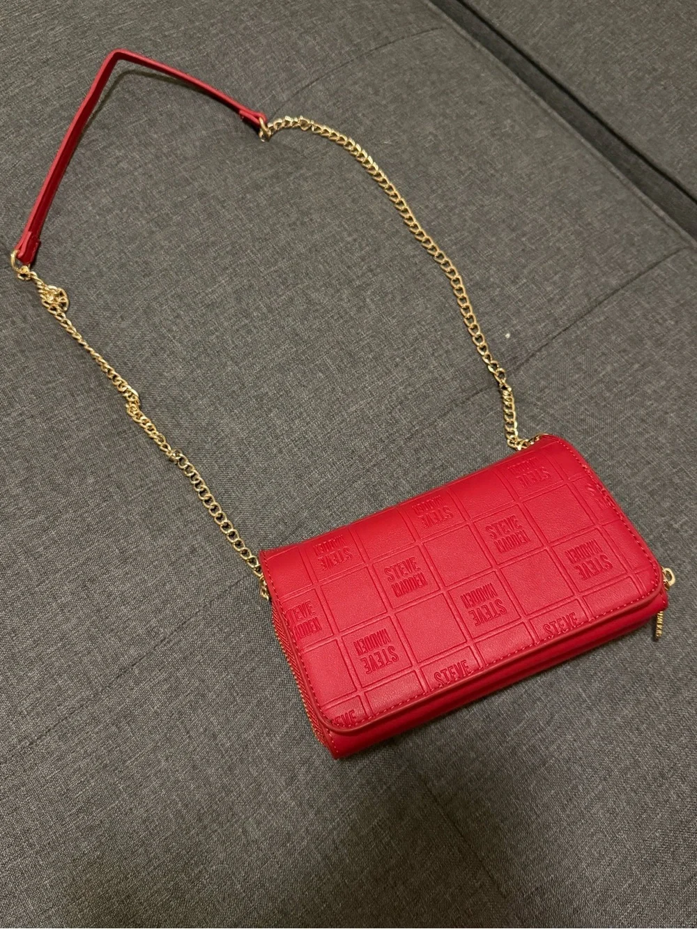 Steve Madden Red Logo Embossed Crossbody with Gold Chain